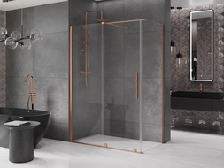 Mexen Velar zasouvací sprchový kout 160 x 85 cm, transparentní, kartáčovaná měď - 871-160-085-01-65