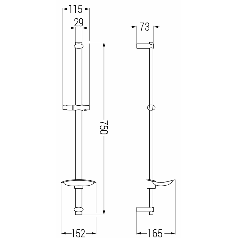 Mexen DB sprchová tyč s mýdlenkou 75 cm, chrom - 79384-00