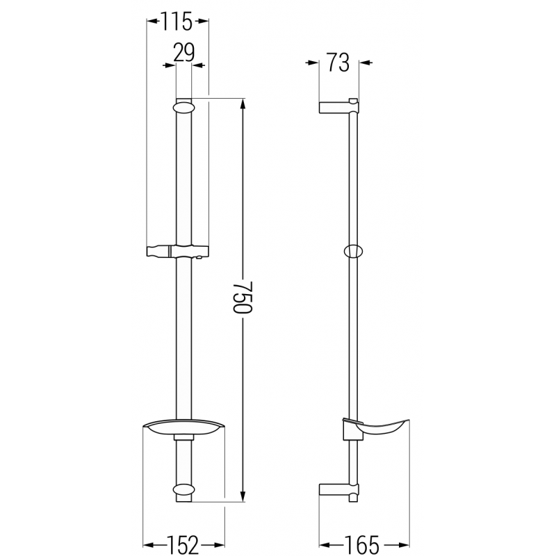 Mexen DB sprchová tyč s mýdlenkou 75 cm, černá - 79384-70