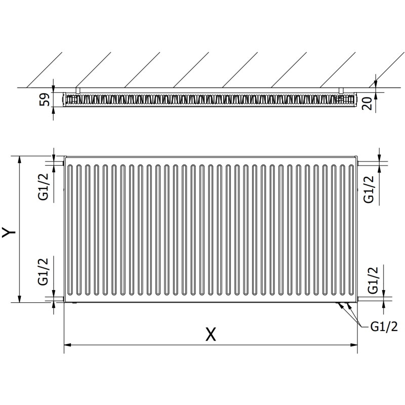 Mexen CV11 panelový radiátor 500 x 1600 mm, spodní připojení, 1274 W, bílý - W611-050-160-00
