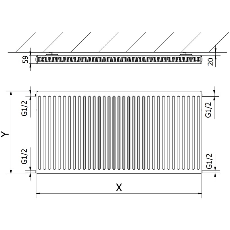 Mexen C11 deskový radiátor 600 x 600 mm, boční připojení, 560 W, bílý - W411-060-060-00