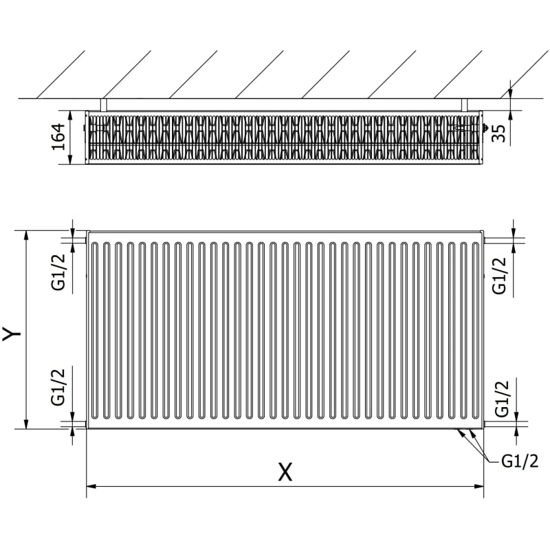 Mexen CV33 deskosál 600 x 600 mm, spodní přípojka, 1401 W, bílý - W633-060-060-00