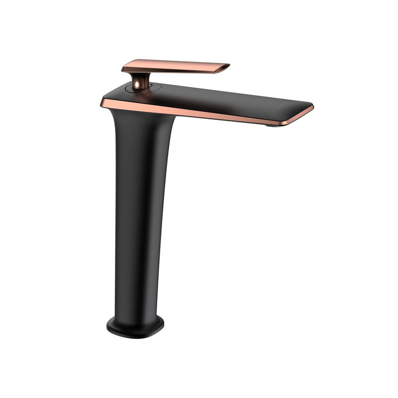 Mexen Purus vysoká umyvadlová baterie, černá/růžovo zlatá - 745810-76