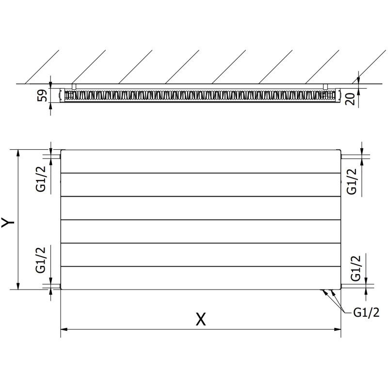 Mexen CVL11 Line deskový radiátor 300 x 1500 mm, spodní připojení, 682 W, bílý - W611L-030-150-00