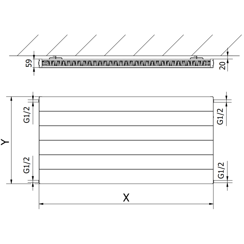 Mexen Line CL11 deskový radiátor 500 x 500 mm, boční připojení, 341 W, bílý - W411L-050-050-00