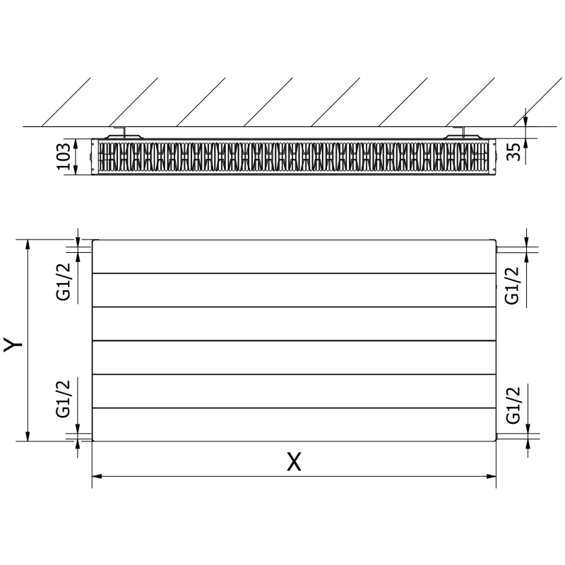 Mexen Line CL22 deskový radiátor 500 x 1800 mm, boční připojení, 2456 W, bílý - W422L-050-180-00