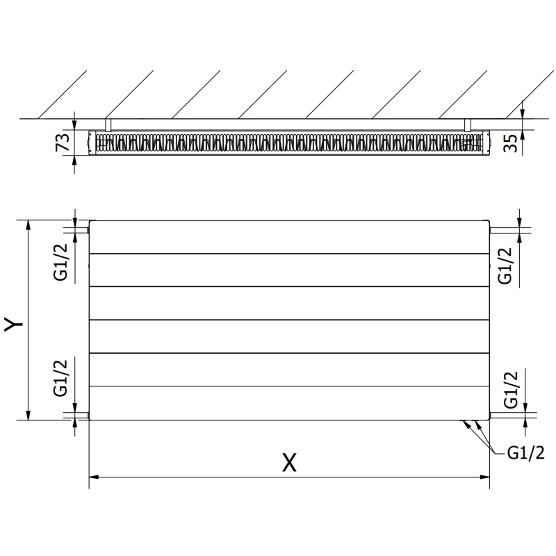 Mexen Line CVL21 deskový radiátor 900 x 1400 mm, spodní připojení, 2225 W, bílý - W621L-090-140-00
