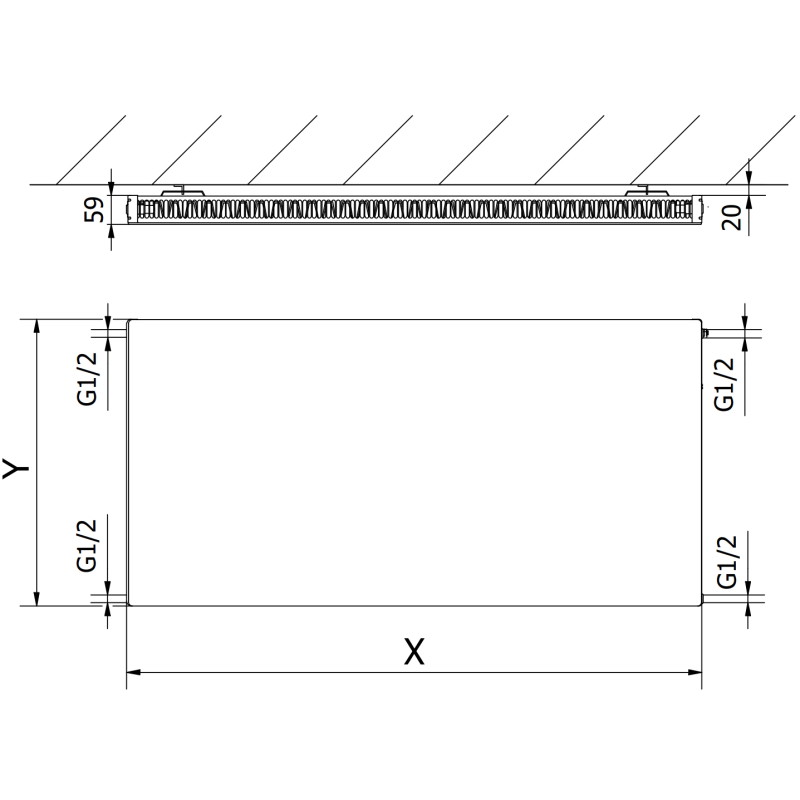 Mexen CF11 Flat deskový radiátor 600 x 1800 mm, boční připojení, 1410 W, bílý - W411F-060-180-00
