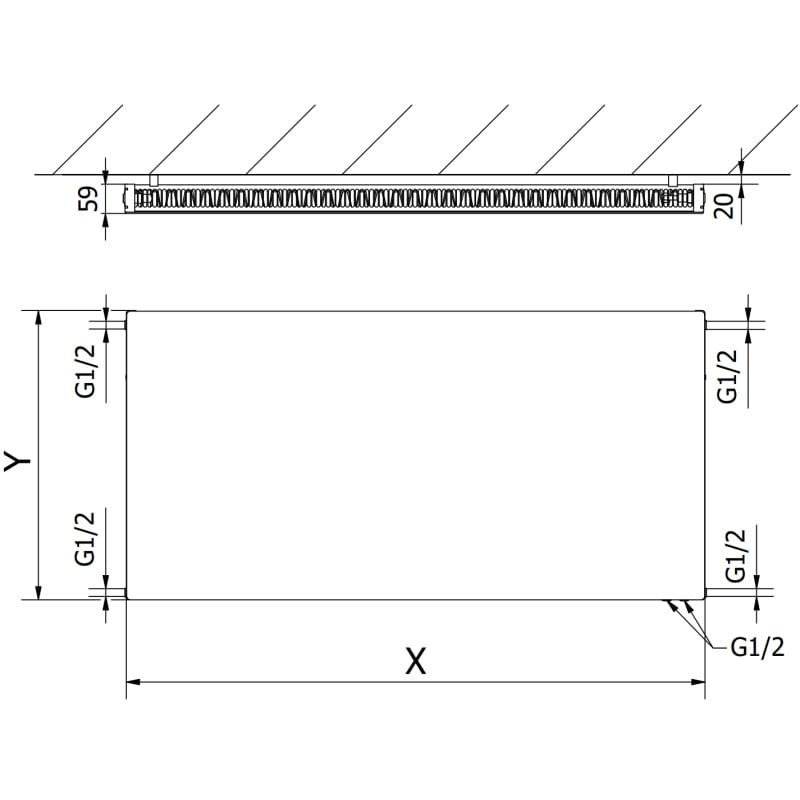 Mexen CVF11 Ploský deskový radiátor 600 x 1000 mm, spodní připojení, 783 W, bílý - W611F-060-100-00