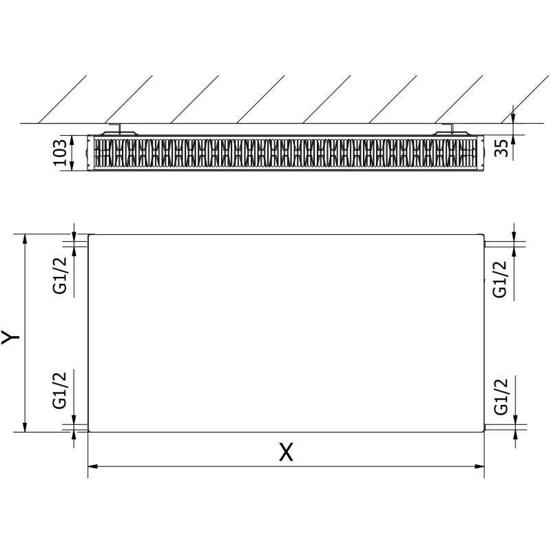 Mexen CF22 Plochý deskový radiátor 300 x 1200 mm, boční připojení, 1081 W, bílý - W422F-030-120-00
