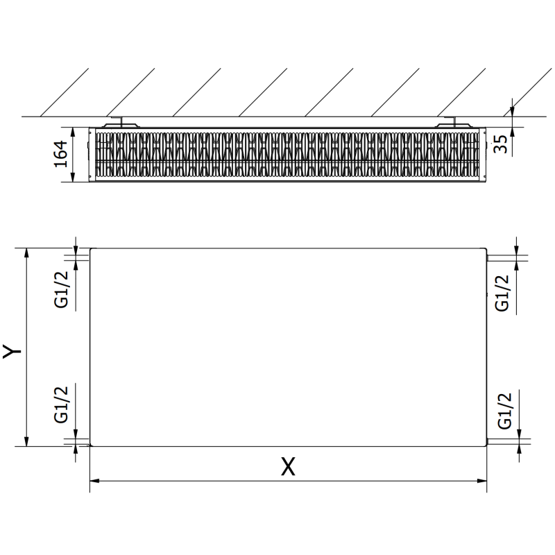 Mexen Flat CF33 deskový radiátor 600 x 1400 mm, boční připojení, 3081 W, bílý - W433F-060-140-00