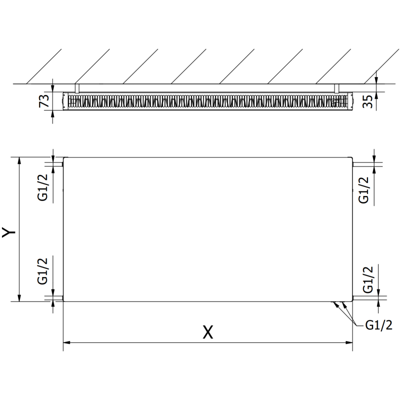 Mexen Flat CVF21 deskový radiátor 900 x 1300 mm, spodní připojení, 2066 W, bílý - W621F-090-130-00