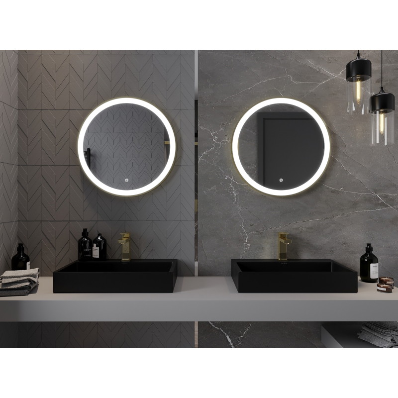 Mexen Esso koupelnové zrcadlo podsvícené, kulaté 60 cm, LED 6000K, protizamlžovací, zlatý rám - 9825-060-060-611-50