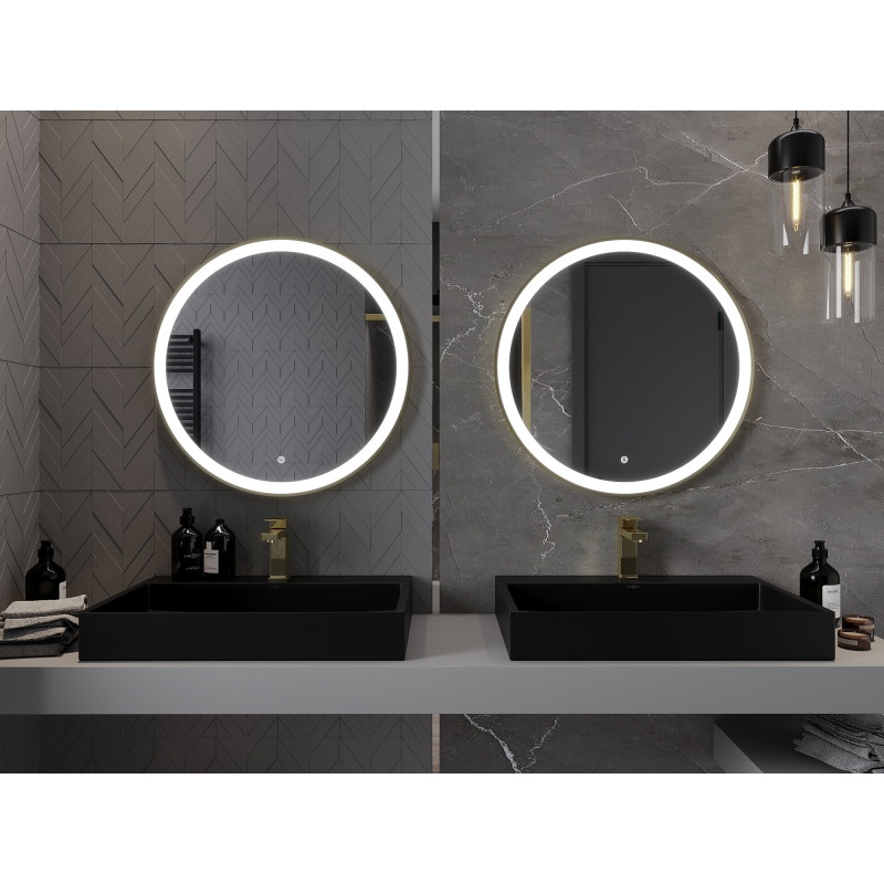 Mexen Esso koupelnové zrcadlo s podsvícením, kulaté 70 cm, LED 6000K, protimlha, zlatý rám - 9825-070-070-611-50