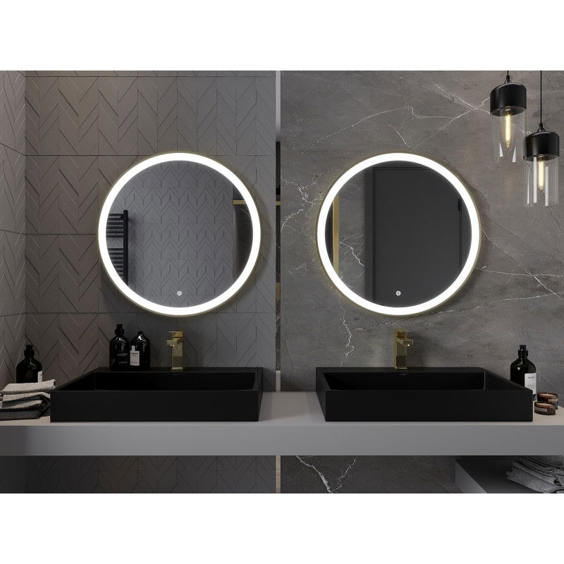 Mexen Esso osvětlené koupelnové zrcadlo, kulaté 70 cm, LED 6000K, antivapor, zlatý rám - 9825-070-070-611-50
