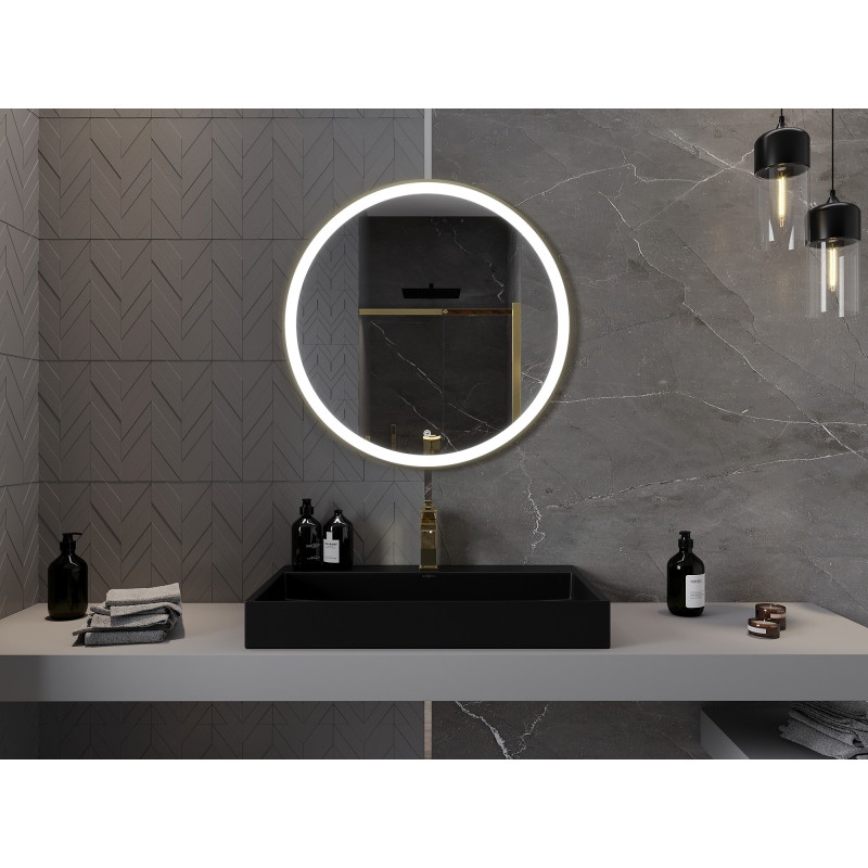 Mexen Esso kulaté osvětlené koupelnové zrcadlo, průměr 80 cm, LED 6000K, anti-pára, zlatý rám - 9825-080-080-611-50