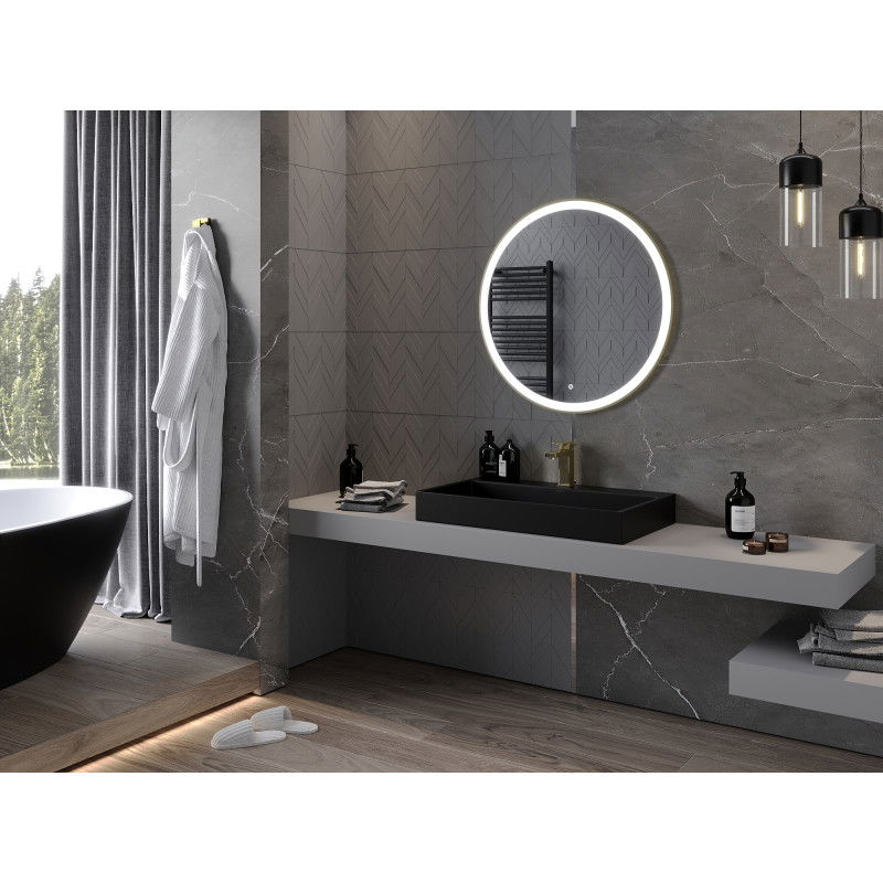 Mexen Esso osvětlené koupelnové zrcadlo, kulaté 80 cm, LED 6000K, protimlhové, zlatý rám - 9825-080-080-611-50