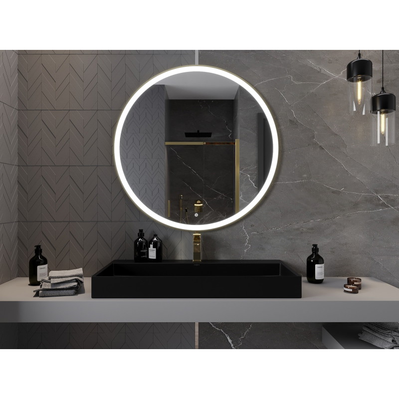Mexen Esso kulaté podsvícené koupelnové zrcadlo, 100 cm, LED 6000K, antipára, zlatý rám - 9825-100-100-611-50