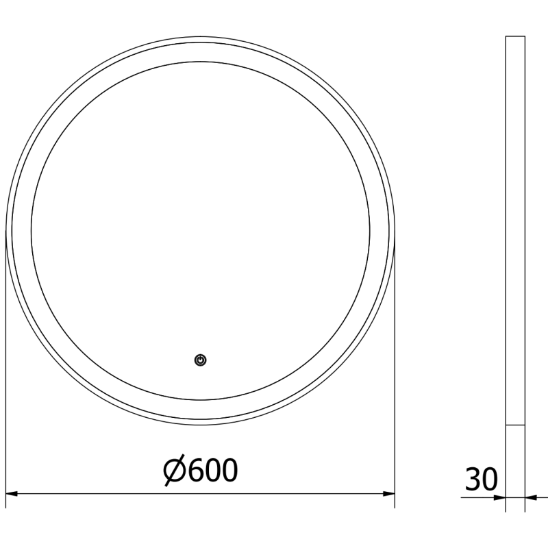Mexen Esso kulaté koupelnové zrcadlo s podsvícením, 60 cm, LED 6000K, proti zamlžování, černý rám - 9825-060-060-611-70