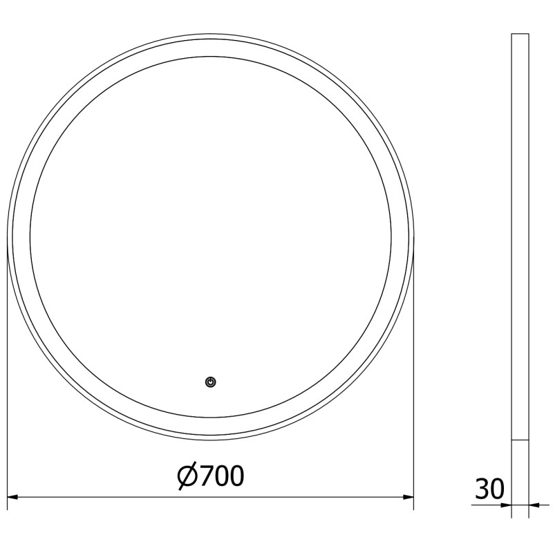 Mexen Esso kulaté podsvícené koupelnové zrcadlo, 70 cm, LED 6000K, protimlžicí, černý rám - 9825-070-070-611-70