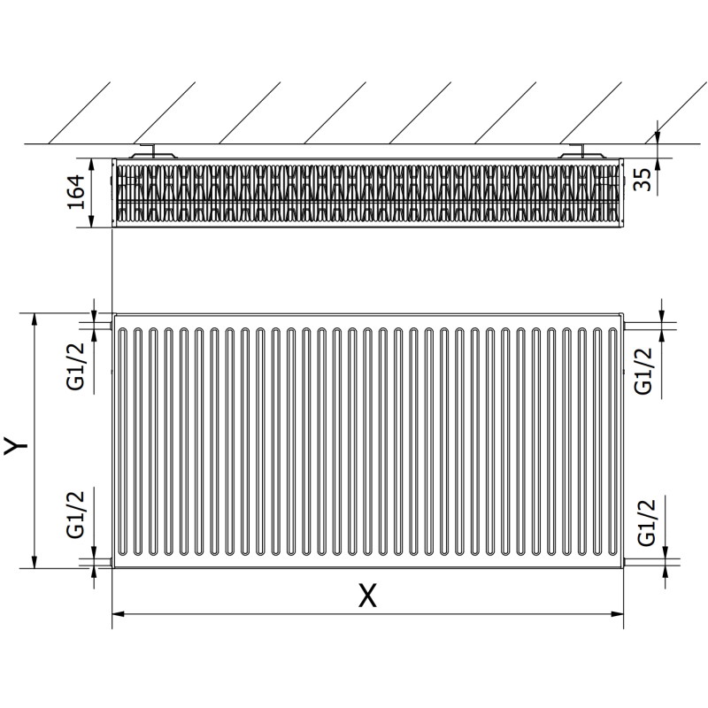 Mexen C33 deskový radiátor 600 x 1300 mm, boční připojení, 3035 W, antracit - W433-060-130-66
