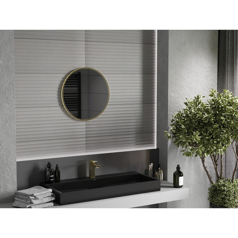 Mexen Loft kulaté koupelnové zrcadlo 35 cm, rám v kartáčovaném zlatém provedení - 9850-035-035-000-50