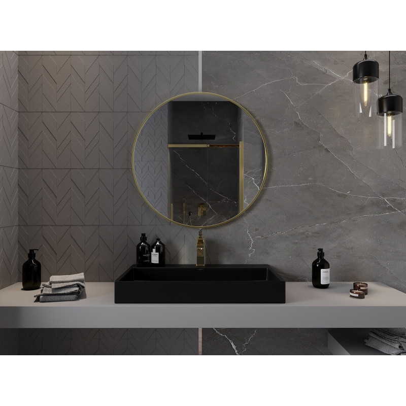 Mexen Loft kulaté koupelnové zrcadlo 85 cm, zlatý rám - 9850-085-085-000-50