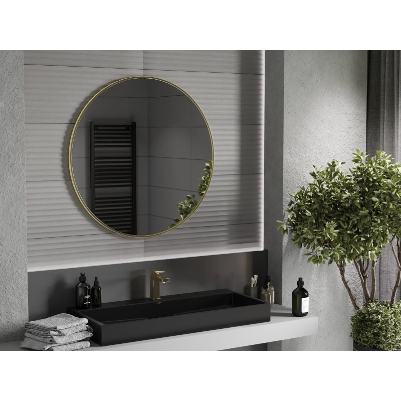 Mexen Loft kulaté koupelnové zrcadlo 90 cm, rám v broušeném zlatém provedení - 9850-090-090-000-50