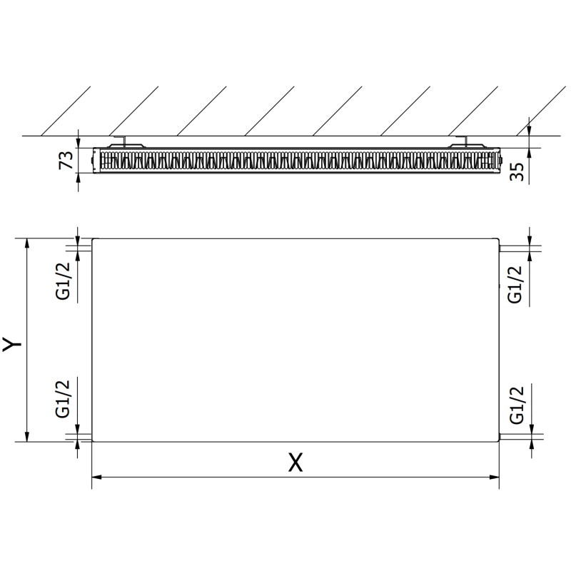 Mexen CF21 Plochý deskový radiátor 500 x 500 mm, boční připojení, 504 W, antracit - W421F-050-050-66