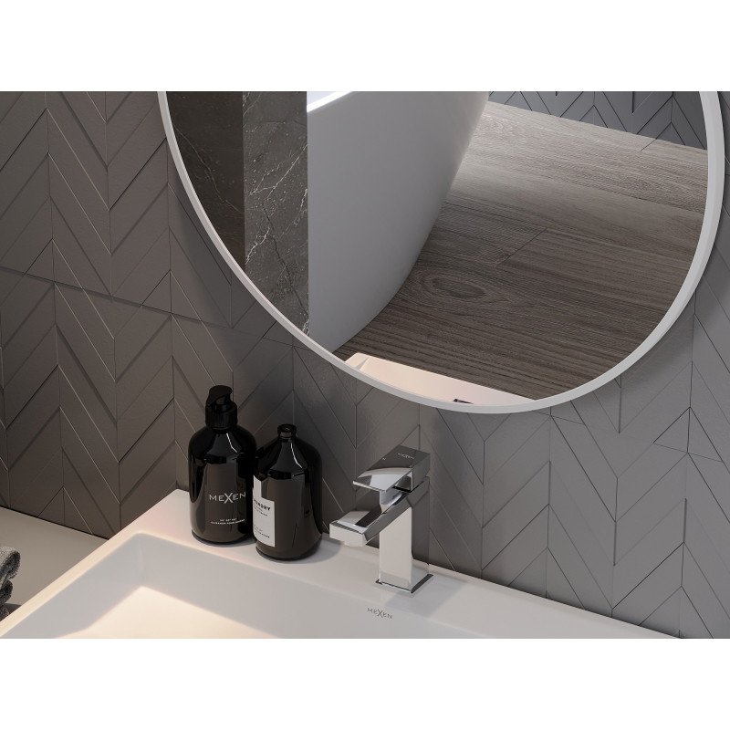 Mexen Loft kulaté koupelnové zrcadlo 70 cm, bílý rám - 9850-070-070-000-20