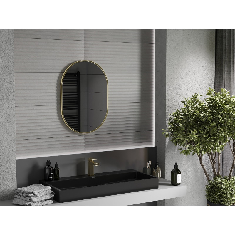 Mexen Loft oválné koupelnové zrcadlo 70 x 50 cm, rám v kartáčovaném zlatém provedení - 9851-070-050-000-50