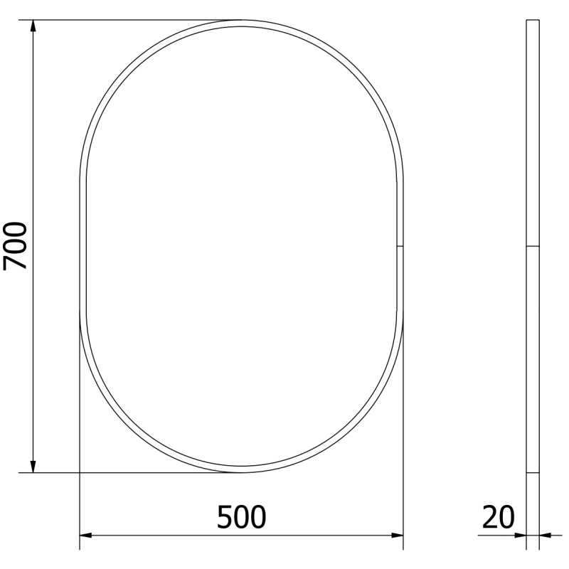 Mexen Loft oválné koupelnové zrcadlo 70 x 50 cm, černý rám - 9851-070-050-000-70