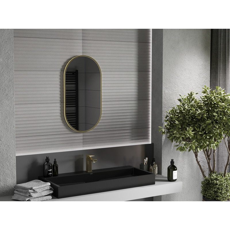 Mexen Loft oválné koupelnové zrcadlo 75 x 40 cm, zlatý rám - 9851-075-040-000-50