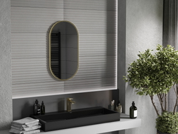 Mexen Loft Oválné koupelnové zrcadlo 75 x 40 cm, rám v kartáčovaném zlatém provedení - 9851-075-040-000-50