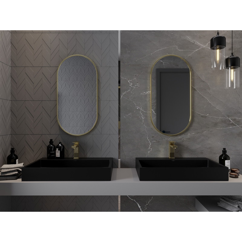 Mexen Loft oválné koupelnové zrcadlo 80 x 40 cm, rám v broušeném zlatém provedení - 9851-080-040-000-50