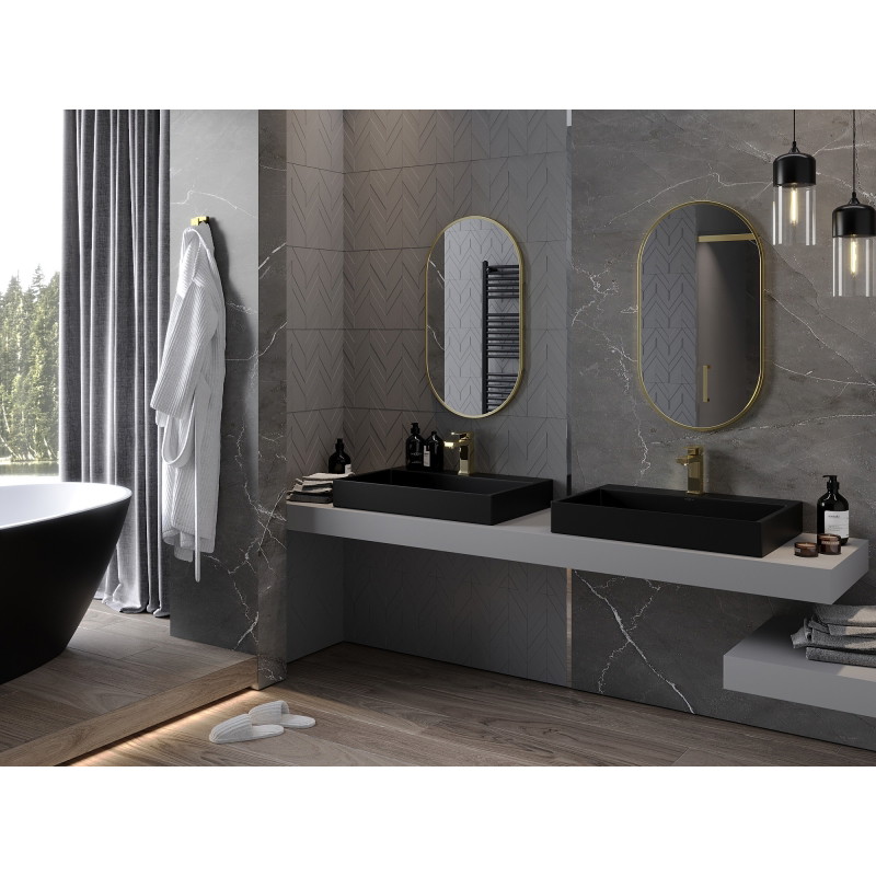 Mexen Loft oválné koupelnové zrcadlo 80 x 45 cm, rám v broušeném zlatém provedení - 9851-080-045-000-50