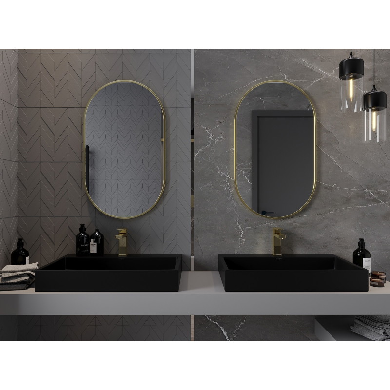 Mexen Loft oválné koupelnové zrcadlo 85 x 50 cm, rám v broušeném zlatém provedení - 9851-085-050-000-50