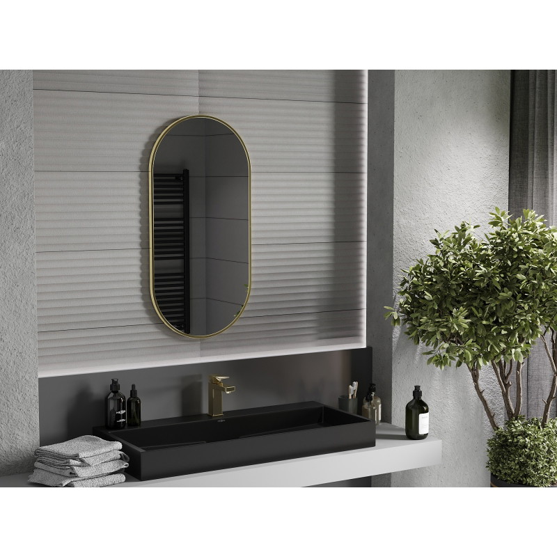 Mexen Loft oválné koupelnové zrcadlo 90 x 45 cm, rám v kartáčovaném zlatém provedení - 9851-090-045-000-50