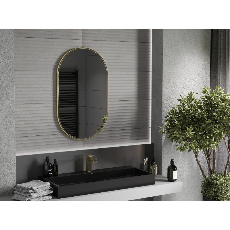 Mexen Loft oválné zrcadlo do koupelny 90 x 55 cm, zlatý rám - 9851-090-055-000-50