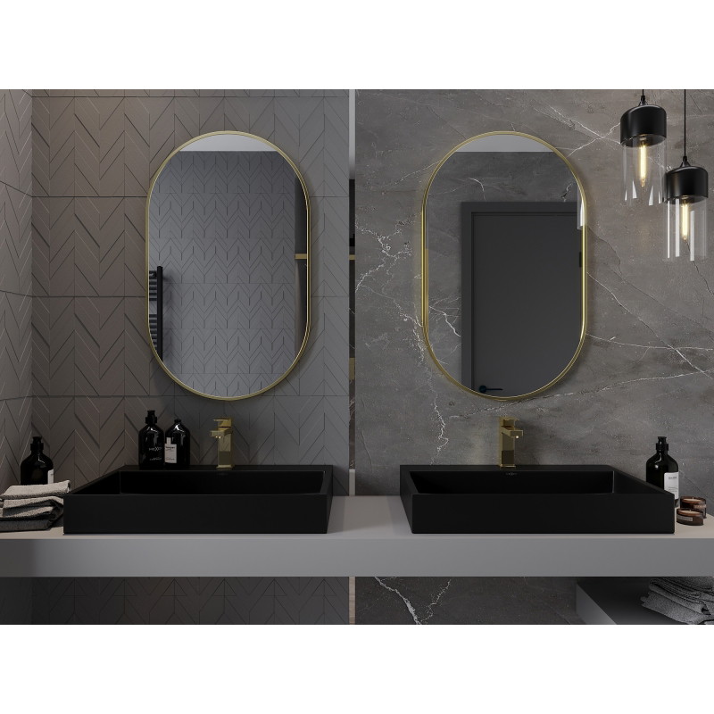 Mexen Loft oválné zrcadlo do koupelny 90 x 55 cm, zlatý rám - 9851-090-055-000-50