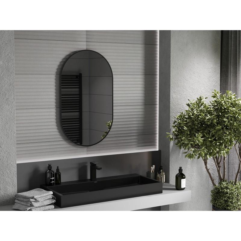 Mexen Loft oválné koupelnové zrcadlo 90 x 55 cm, černý rám - 9851-090-055-000-70