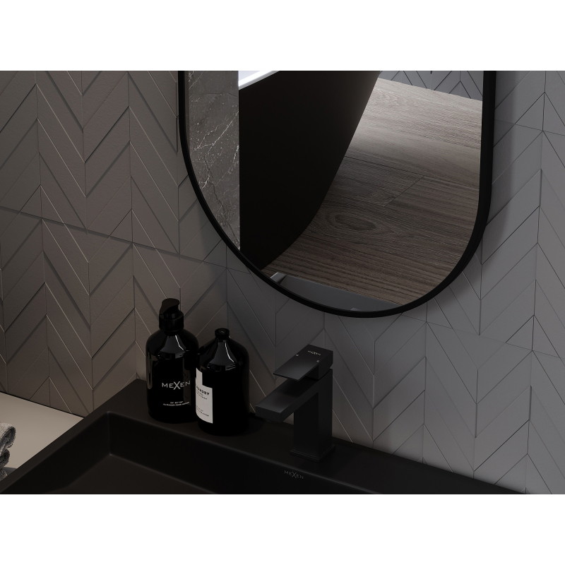 Mexen Loft oválné koupelnové zrcadlo 90 x 55 cm, černý rám - 9851-090-055-000-70