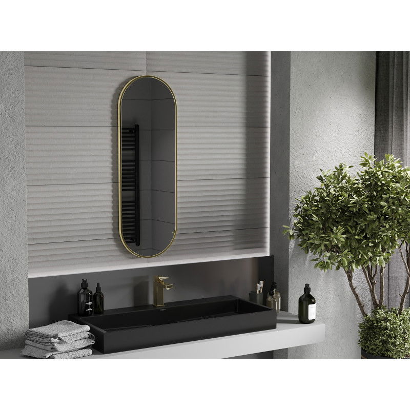 Mexen Loft oválné koupelnové zrcadlo 100 x 35 cm, zlatý rám - 9851-100-035-000-50