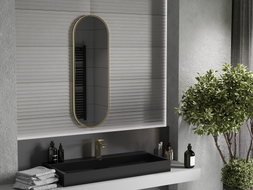 Mexen Loft Oválné koupelnové zrcadlo 100 x 35 cm, rám v kartáčovaném zlatém provedení - 9851-100-035-000-50