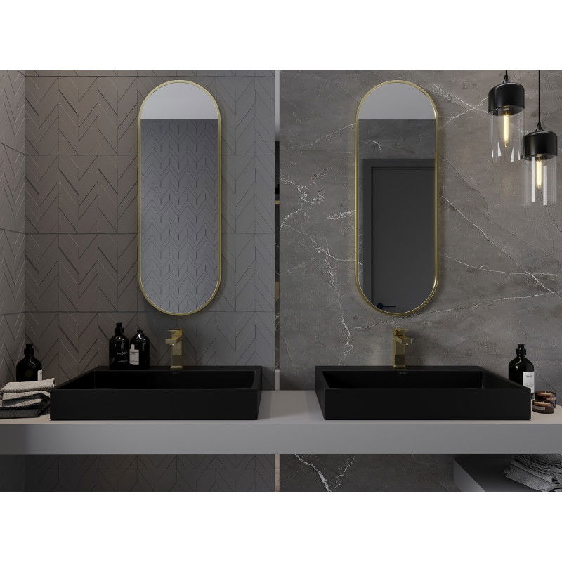 Mexen Loft oválné koupelnové zrcadlo 100 x 35 cm, zlatý rám - 9851-100-035-000-50