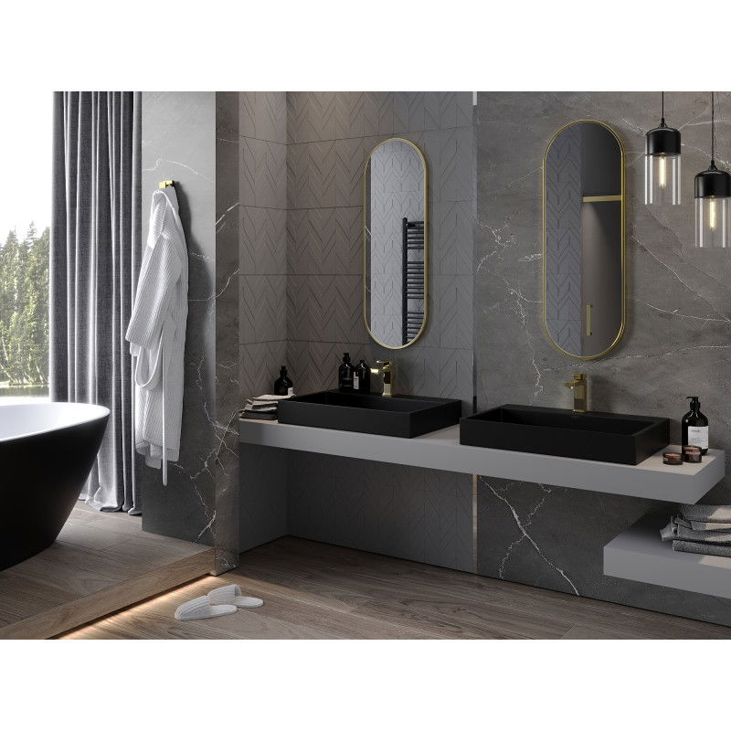 Mexen Loft oválné koupelnové zrcadlo 100 x 35 cm, zlatý rám - 9851-100-035-000-50