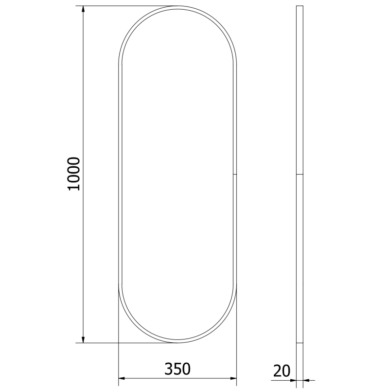 Mexen Loft oválné koupelnové zrcadlo 100 x 35 cm, černý rám - 9851-100-035-000-70