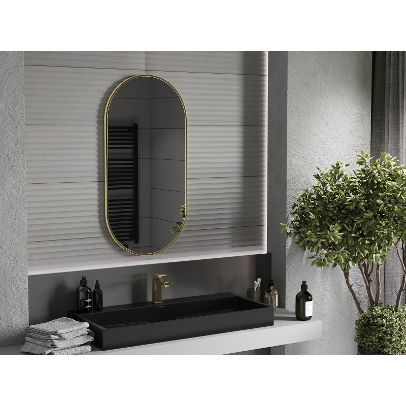 Mexen Loft Oválné koupelnové zrcadlo 100 x 50 cm, rám v kartáčovaném zlatém provedení - 9851-100-050-000-50