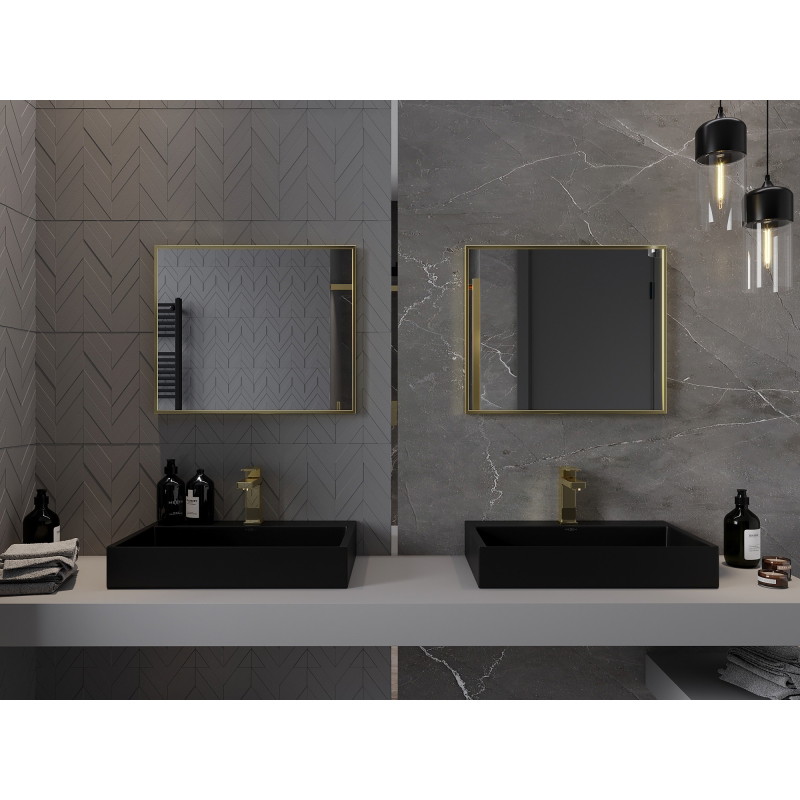 Mexen Loft obdélníkové koupelnové zrcadlo 60 x 50 cm, kartáčovaný zlatý rám - 9852-060-050-000-50