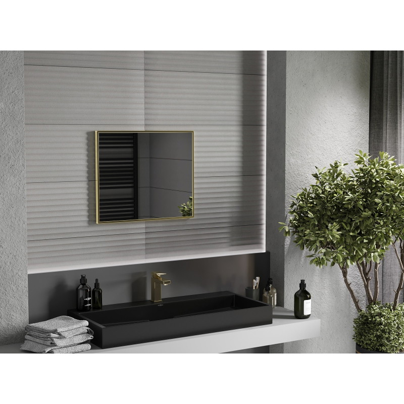 Mexen Loft obdélníkové koupelnové zrcadlo 60 x 50 cm, kartáčovaný zlatý rám - 9852-060-050-000-50